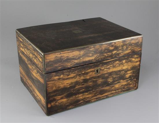 A Victorian coromandel wood toilet case, width 12in.